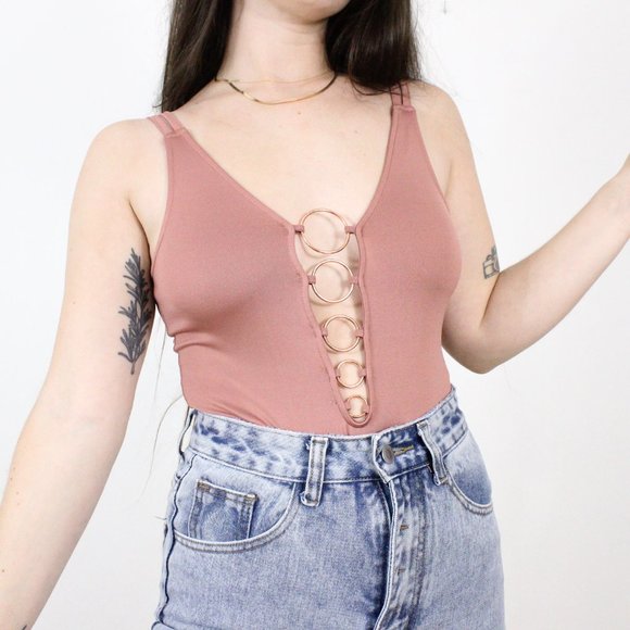 *Forever 21 Deep V Neck Dusty Rose Bodysuit - Picture 1 of 5